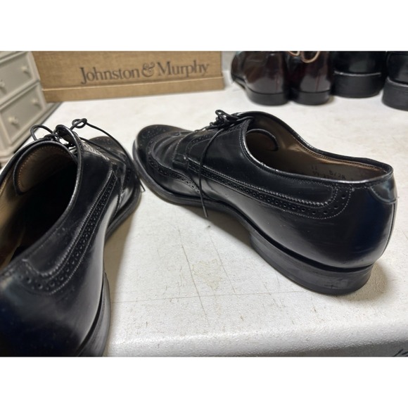 Men's Johnston and Murphy Limited 11 Wingtip Dress Shoes Optima Leather Blk - Picture 5 of 8